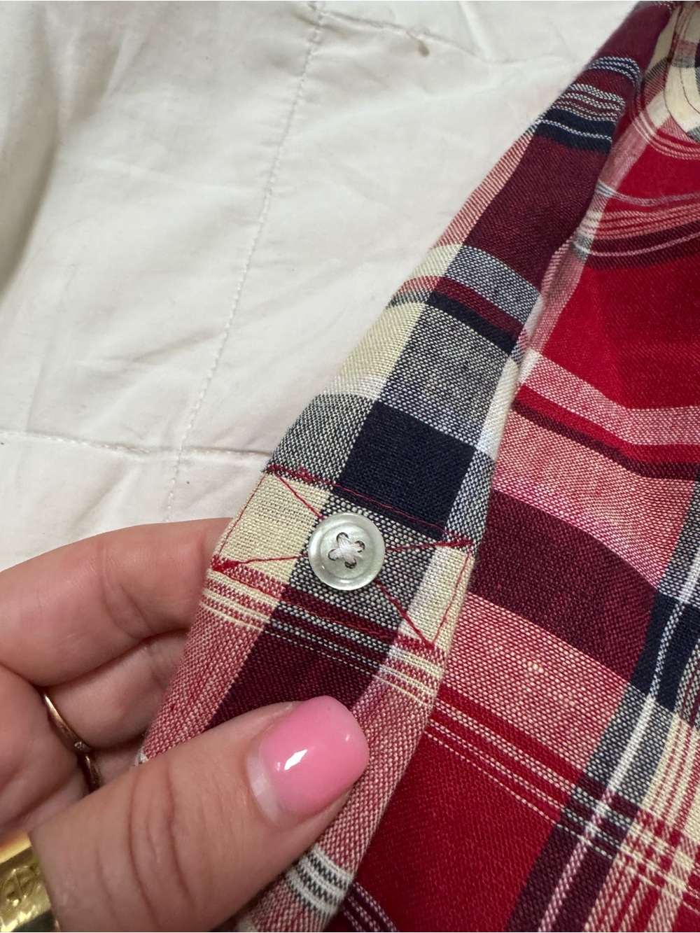 Vintage Y2K Lauren Ralph Lauren 100% Linen Plaid Button Front Shirt Red Size S - Picture 8 of 13